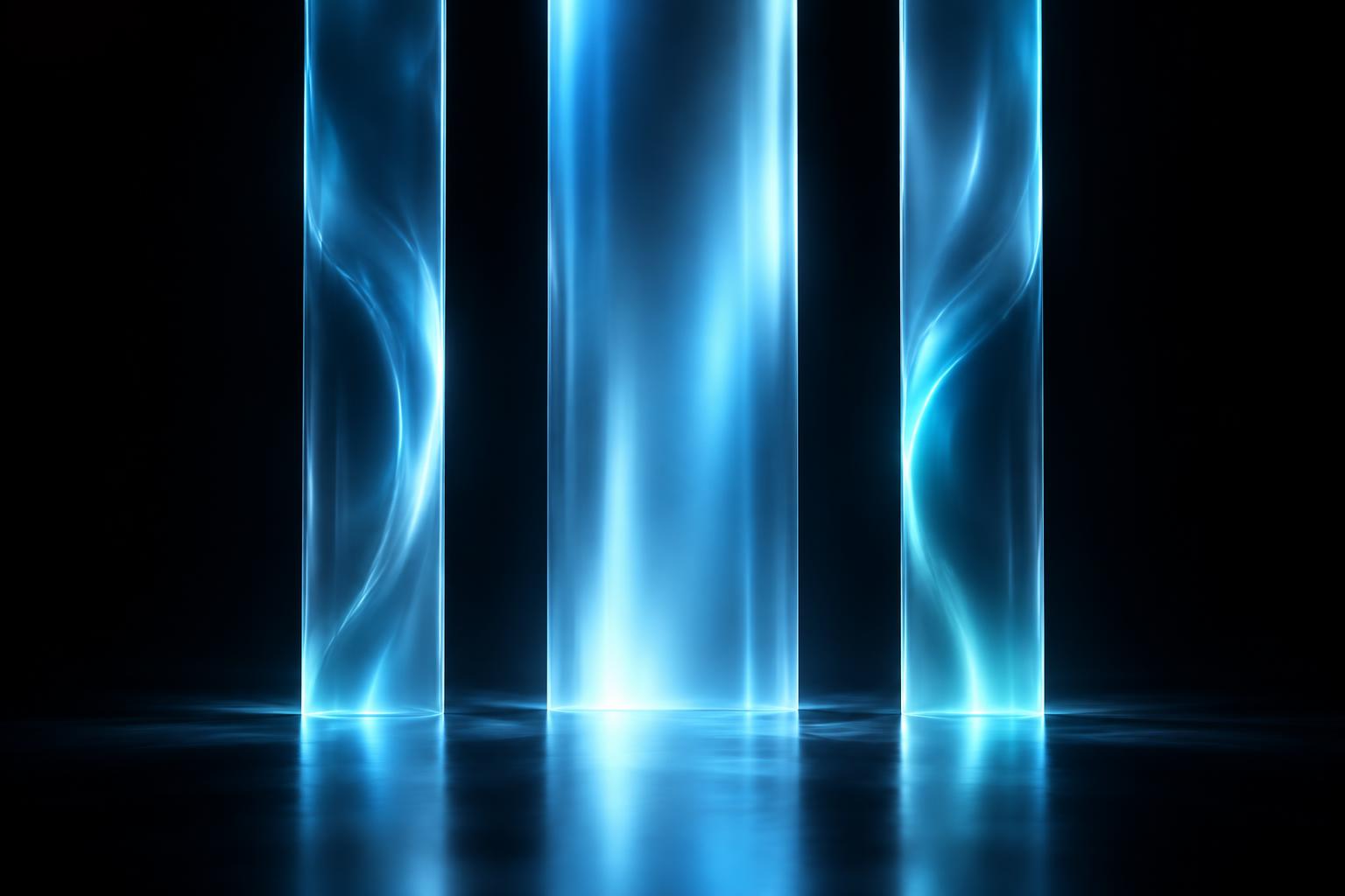 Colunas de vidro iluminadas em azul claro